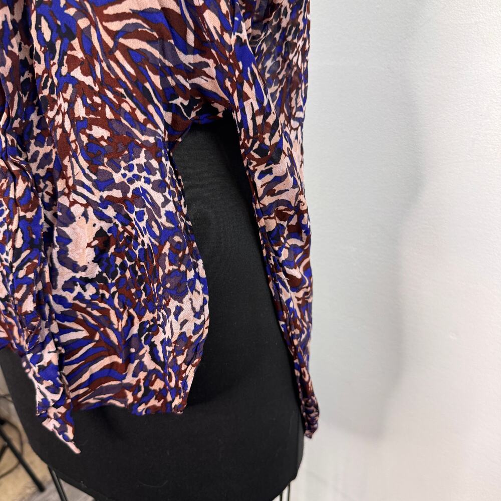 REISS Tora Multi Blouse Animal Print Tie-Neck Drop Shoulder Front Button Size 4 - Picture 4 of 8